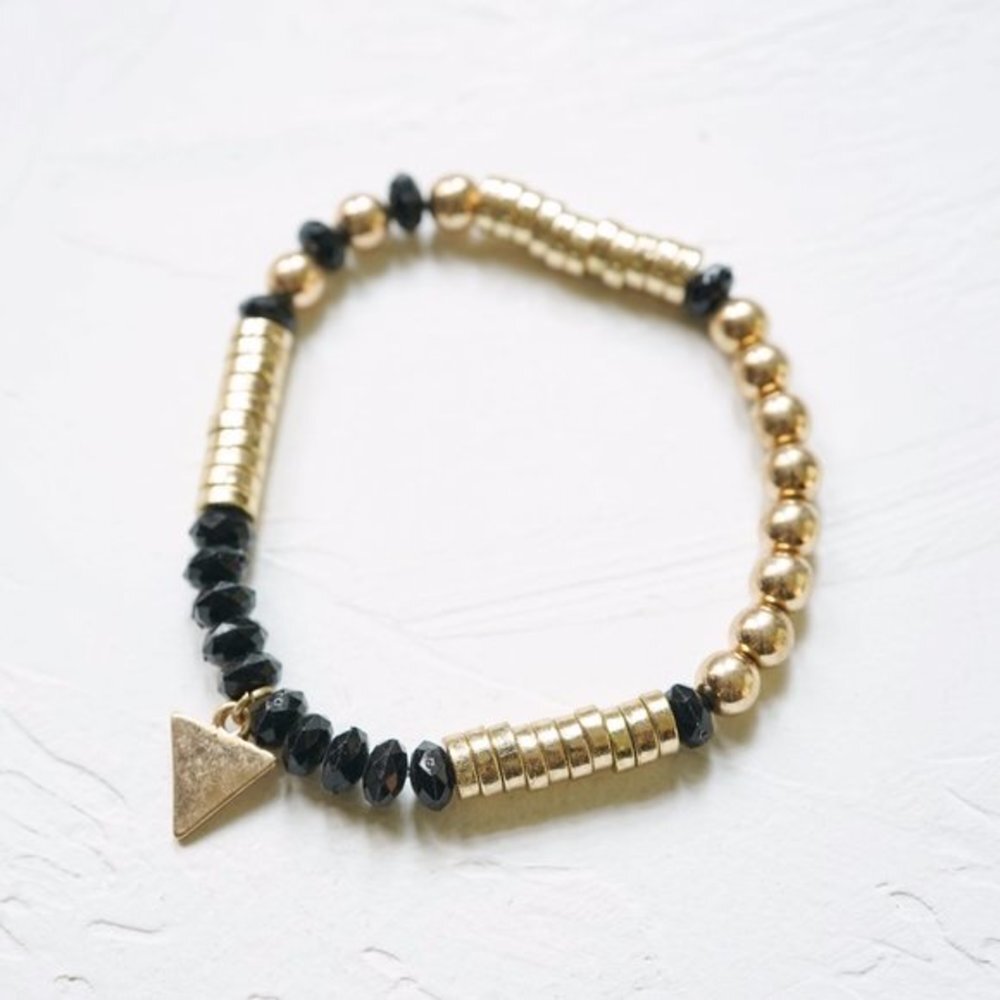4/$25 Gold Bead Stretch Bracelet Gold Black